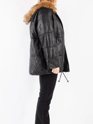 Women’s Vintage 80’s Leather Black Puffer Jacket