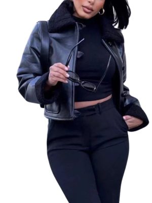 Women’s Vittoria Faux Shearling Black Bomber Leather Jacket