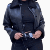 Women’s Vittoria Faux Shearling Black Bomber Leather Jacket