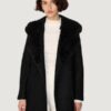 Women’s Wool Boucle Coat Black With Fur Lined Hood