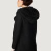 Women’s Wool Boucle Coat Black With Fur Lined Hood - Image 2