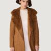 Women’s Wool Boucle Coat Brown With Fur Lined Hood