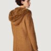 Women’s Wool Boucle Coat Brown With Fur Lined Hood - Image 2