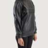 Women’s Zest Black Hooded Leather Pullover Jacket - Image 2