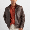 Men’s Sheepskin Leather Racer Jacket With Rib knit collar - Image 2