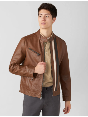 Men’s Adam Racer Leather Jacket With Multi Stripe