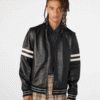 Men’s Jacob Track Black Bomber Jacket With Stripe - Image 2