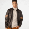 Men’s Jacob Track Brown Bomber Jacket With Stripe - Image 2