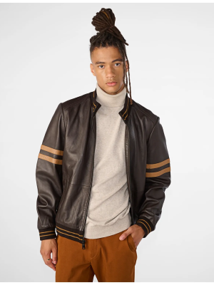 Men’s Jacob Track Brown Bomber Jacket With Stripe