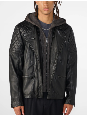 Men’s Wyatt Moto Leather Jacket With Removable Fleece Hood